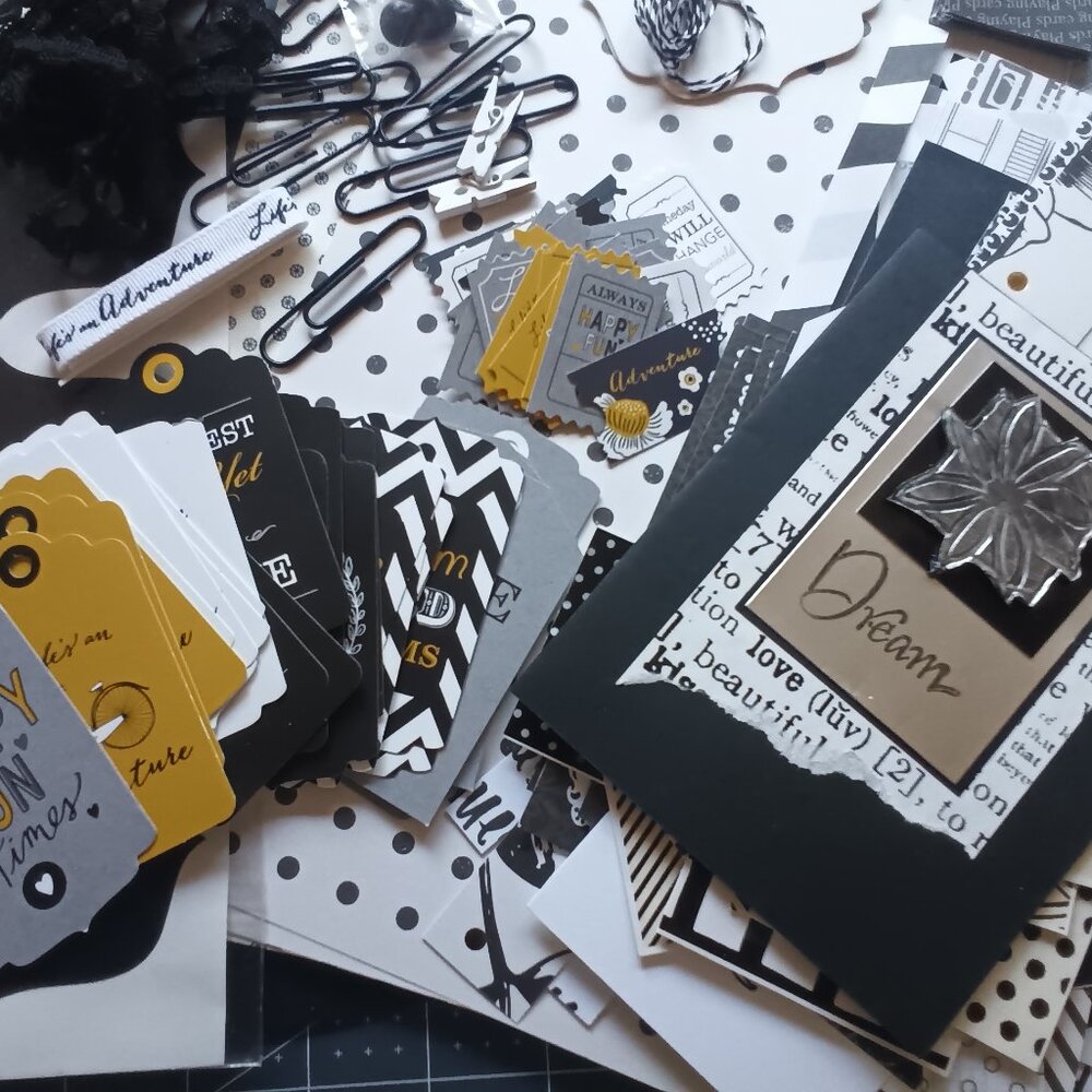 Inspiration Kit for Paper Crafts, Junk Journals, Card Making - Black & White